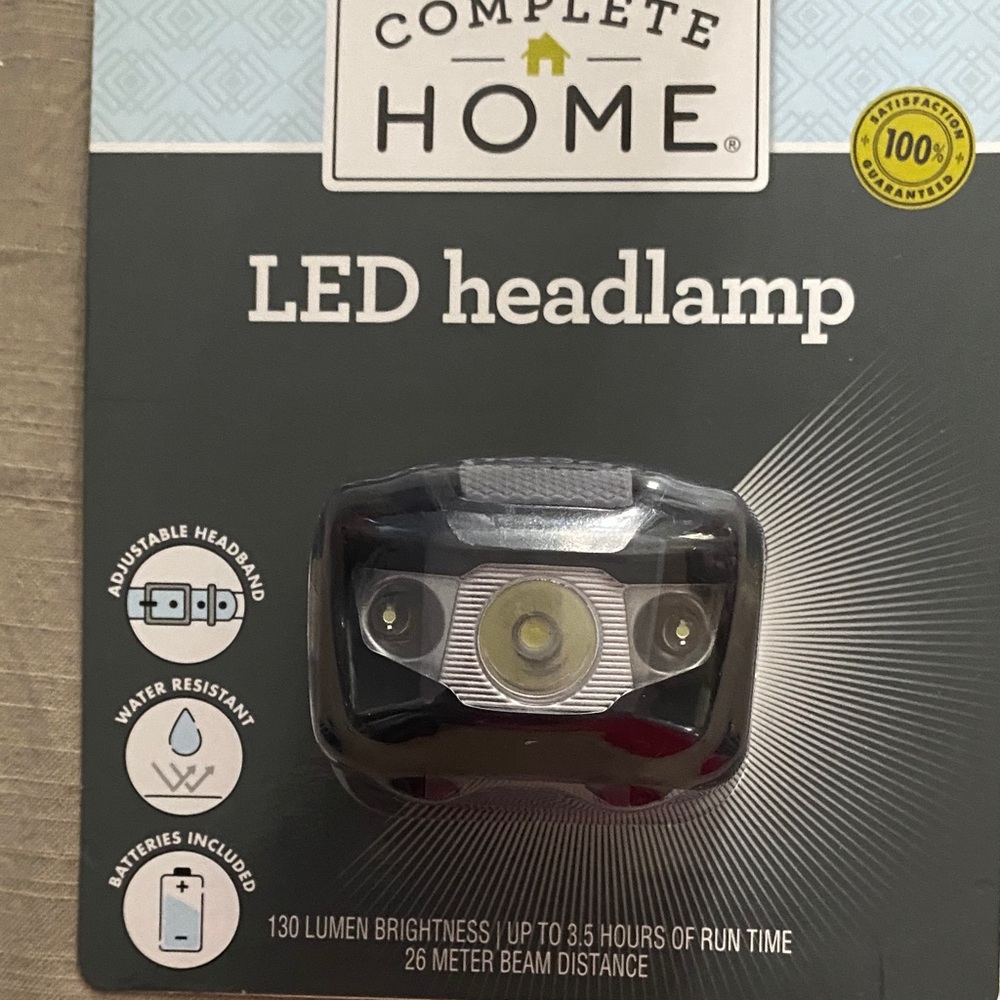 Black LED Headlamp, 130 Lumens, Water Resistant, 26 Meter Beam Distance NWIP